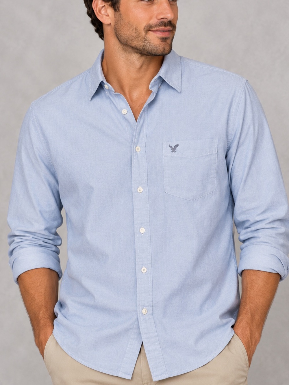 American Eagle Outfitters Men's Light Blue Athletic Fit Oxford Shirt, Size L/G